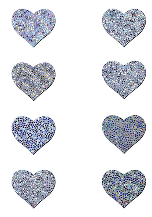 Pastease Body Minis Silver Glitter Heart Nipple & Body Pasties 8PK Set