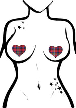 Pastease Love Plaid Punk School Girl Heart Nipple Pasties in Red