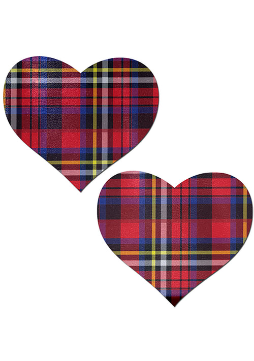 Pastease Love Plaid Punk School Girl Heart Nipple Pasties in Red