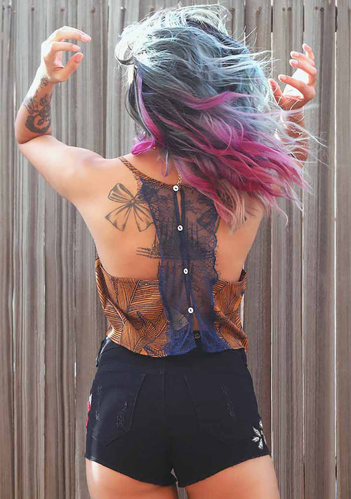 Floral Lace Crop Tank Top in Camel